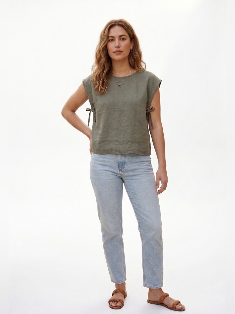 Everlane Sage Green Linen Short Sleeve Top XXS